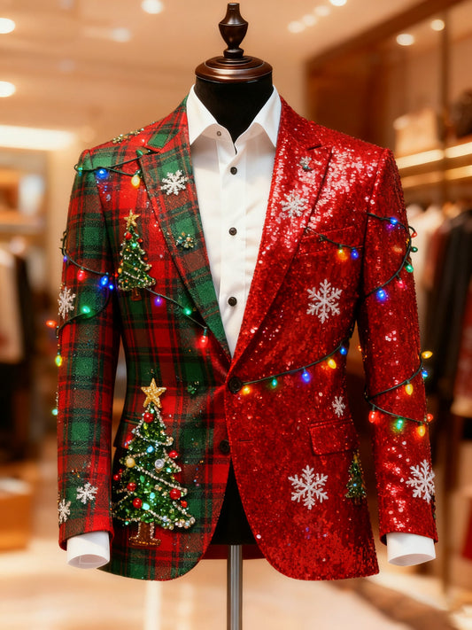 Men's Christmas Casual Print Large Pocket Blazers