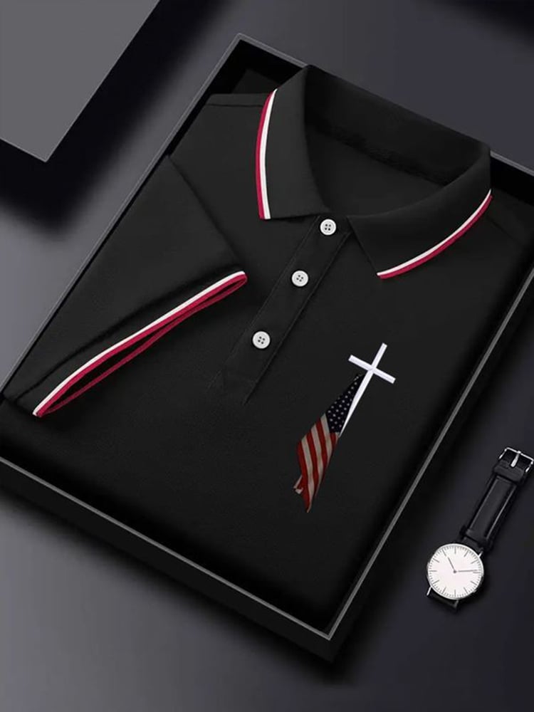 Men's Business Casual Logo Button Short Sleeve Polo Shirt
