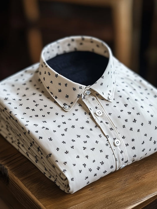 Men's Business Casual Floral Lapel Short Sleeve Shirt