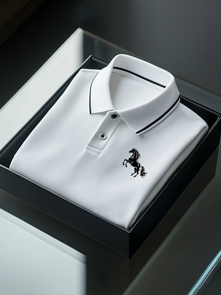Men's Business Casual Logo Button Short Sleeve Polo Shirt