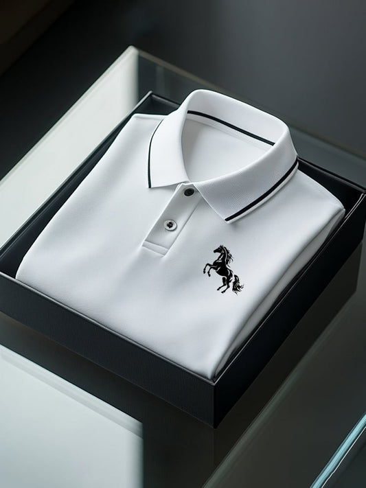 Men's Business Casual Logo Button Short Sleeve Polo Shirt
