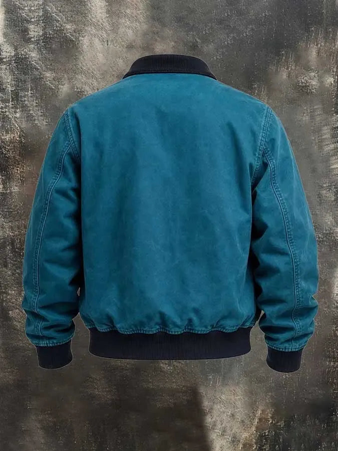 Men'S Retro Color-Block Corduroy Zip-Up Jacket With Contrast Paneling