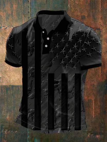 Men's Independence Day 3D Print Lapel Button Polo Shirt