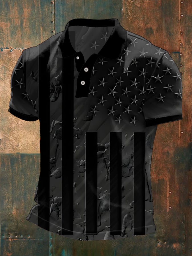 Men's Independence Day 3D Print Lapel Button Polo Shirt