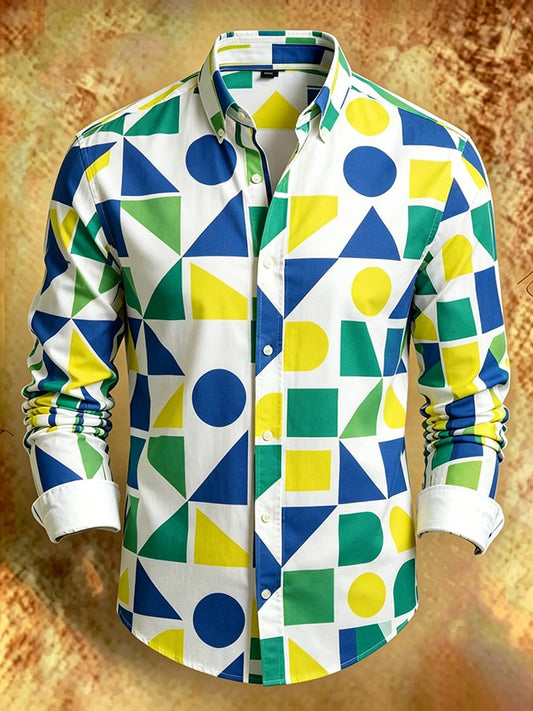 Men's Retro Abstract Art Print Comfortable Business Style Shirt