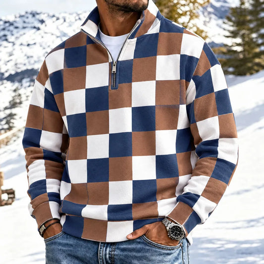 Men's Square-Print Half-Zip Hoodie