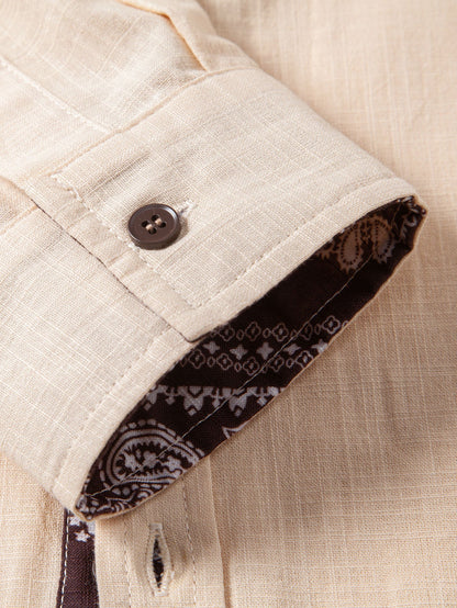 Contrast Paisley Print Linen Look Shirt