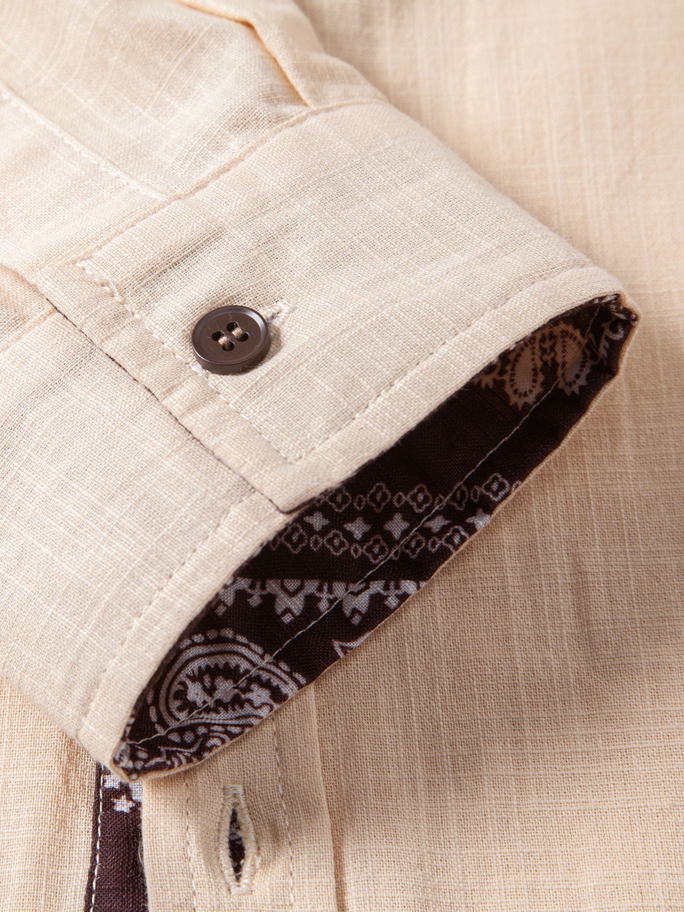 Contrast Paisley Print Linen Look Shirt