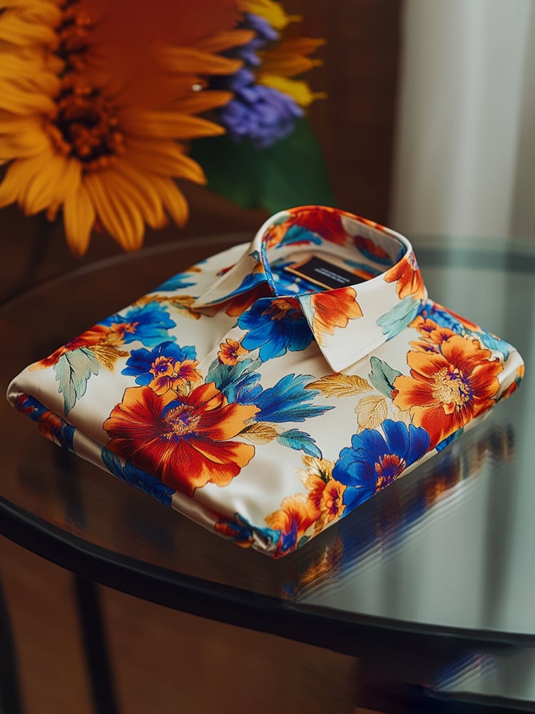 Men's Satin Luxe Print Short Sleeve Button Shirt