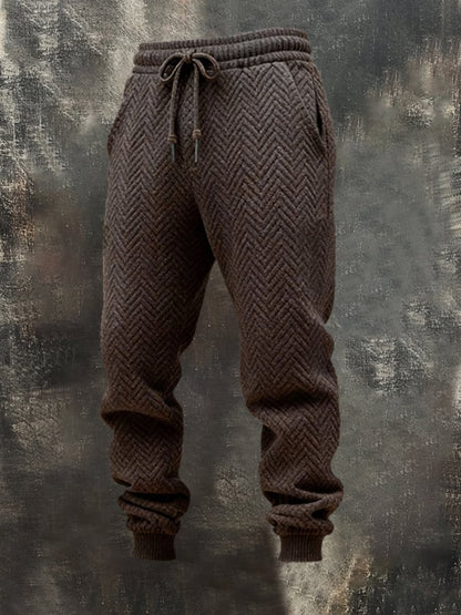 Men's Fashion Herringbone Textured Hooded Casual Sweatshirt Suit