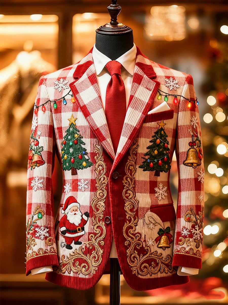 Men's Christmas Tree Corduroy Suit Jacket