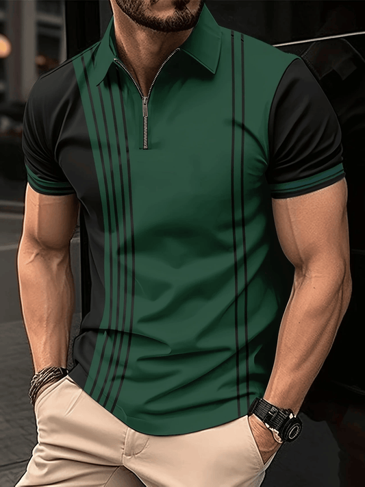 Men's Casual Business Zipper Short Sleeve Polo Shirt