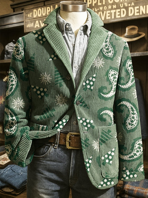 Men's Corduroy Christmas Tree Paisley Lapel Blazer