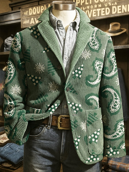 Men's Corduroy Christmas Tree Paisley Lapel Blazer