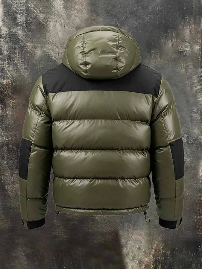 Men's Retro Color-Block Hooded Padded Jacket