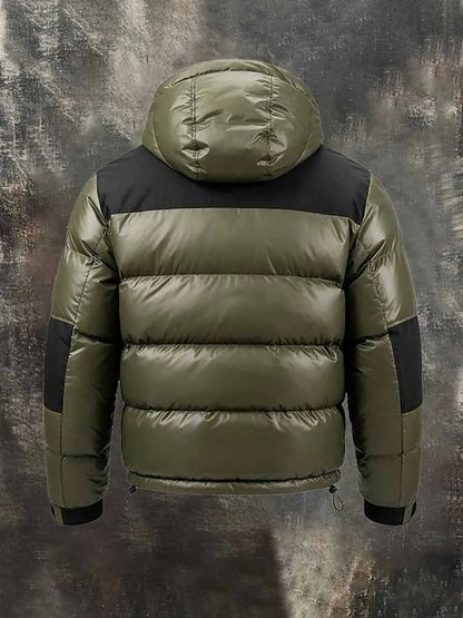 Men's Retro Color-Block Hooded Padded Jacket