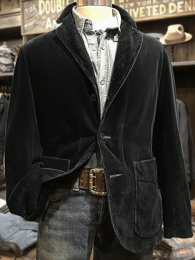 Men's Retro Western Solid Color Casual Jacket