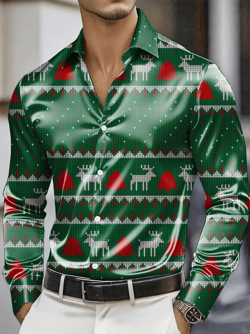 Men's Christmas Satin Luxe Long Sleeve Button Down Shirt