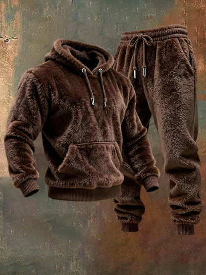 Men'S Warm Soft Plush Casual Hooded Sweatshirt Suit