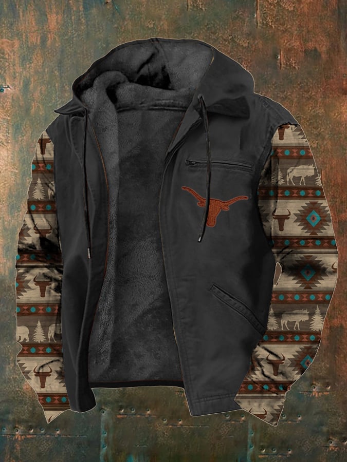 Men's Western Style Vintage Yak Plush Multi-Pocket Jacket