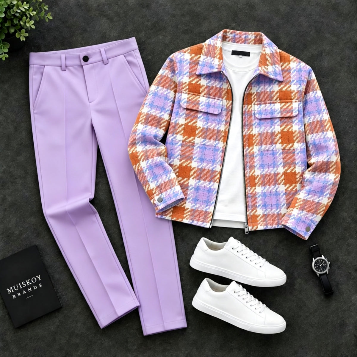 Men's Checkered Jacket and Pants Set