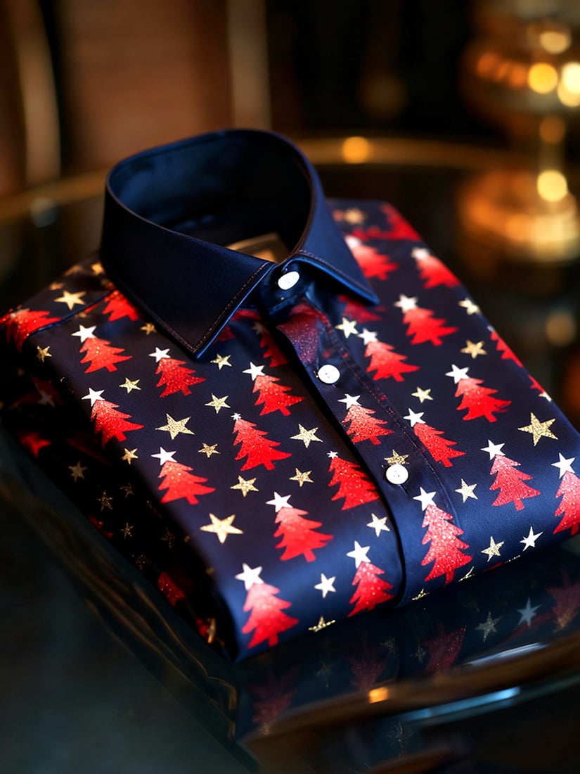 Men's  Christmas Long Sleeve Button-Down Shirt