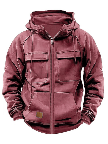 Men's Vintage Double Pocket Solid Color Comfort Zip Cardigan Jacket
