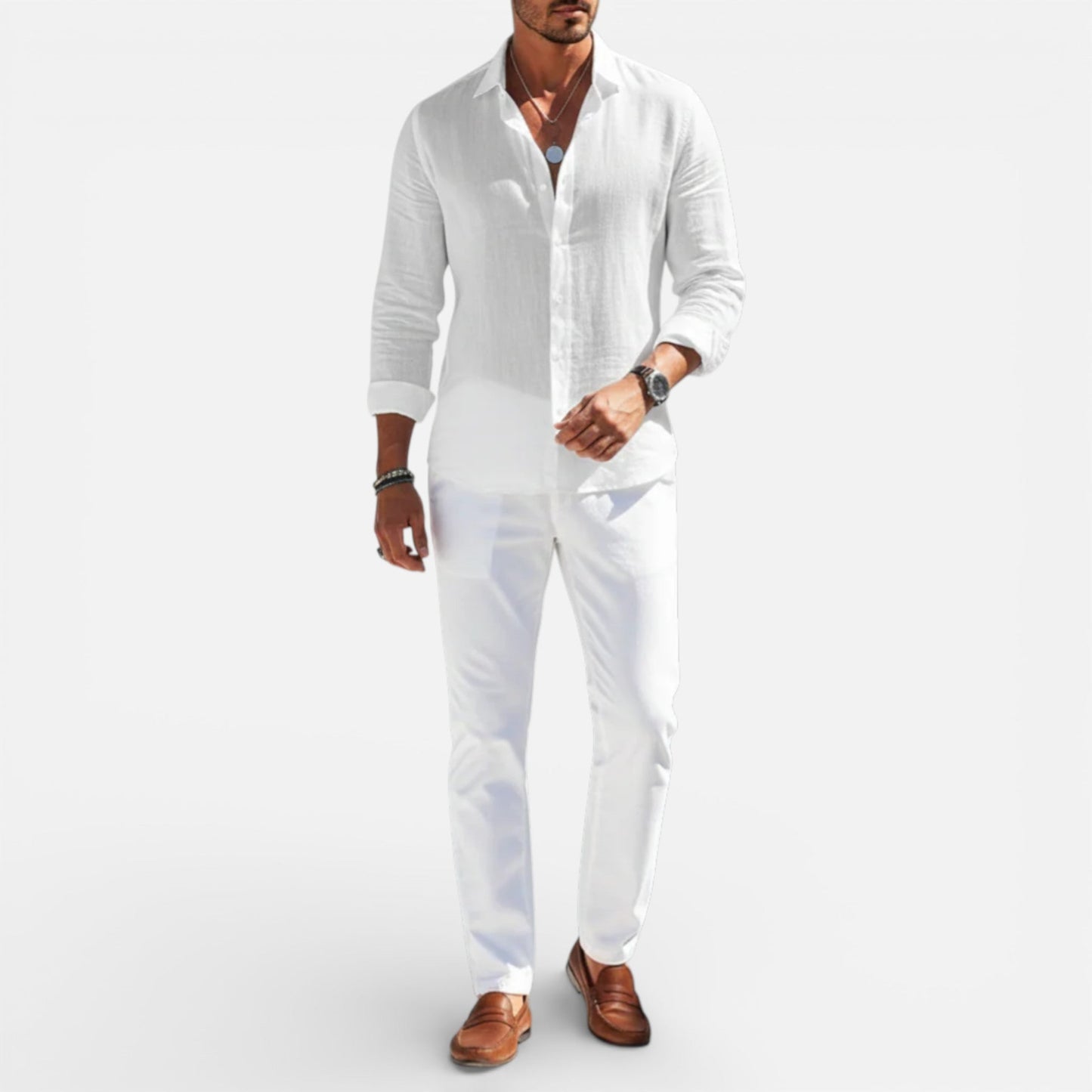 Men’s Breathable Linen Button-Up