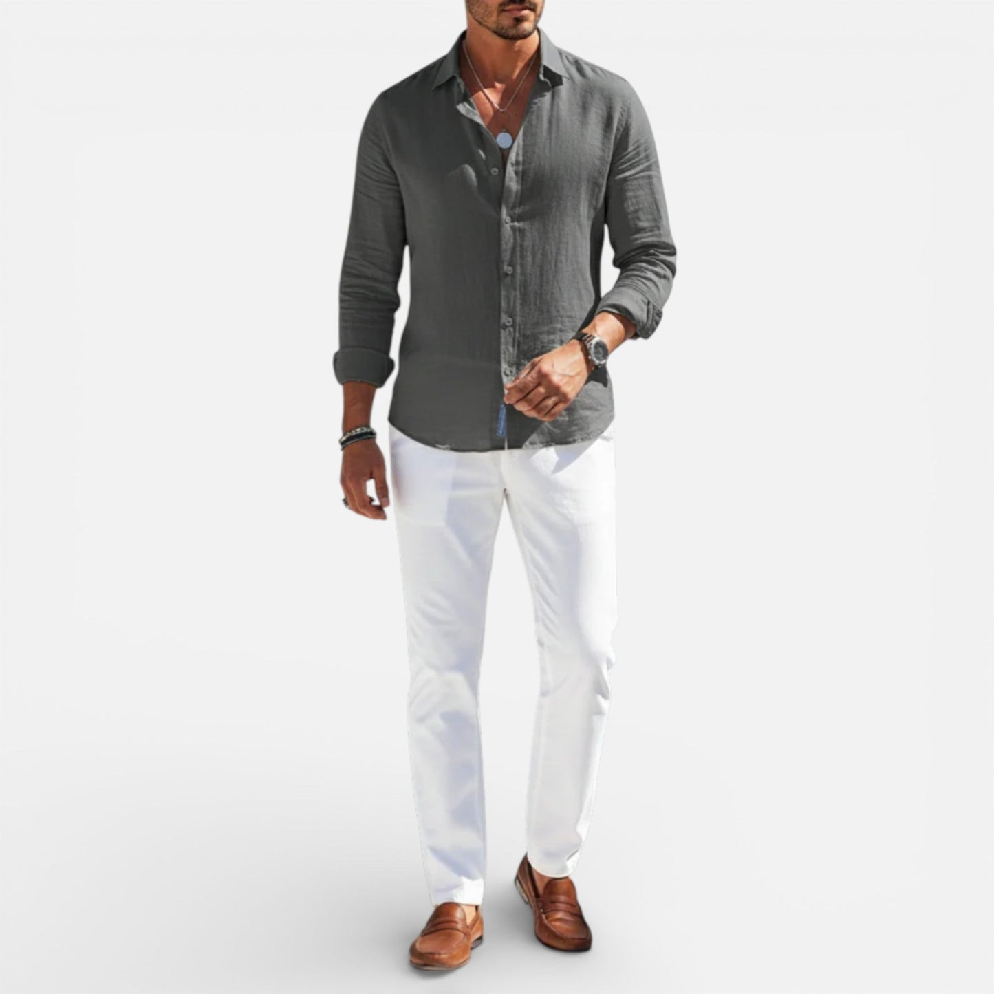 Men’s Breathable Linen Button-Up