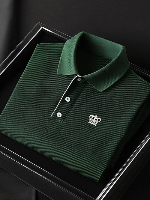 Men's Business Casual Striped Logo Button Short Sleeve Polo Shirt