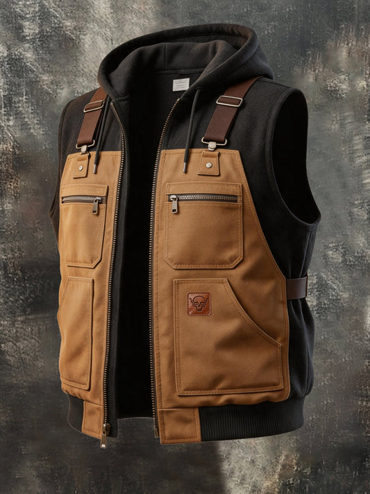 Men's Vintage Outdoor Multi-Pocket Multifunctional Hooded Utility Vest