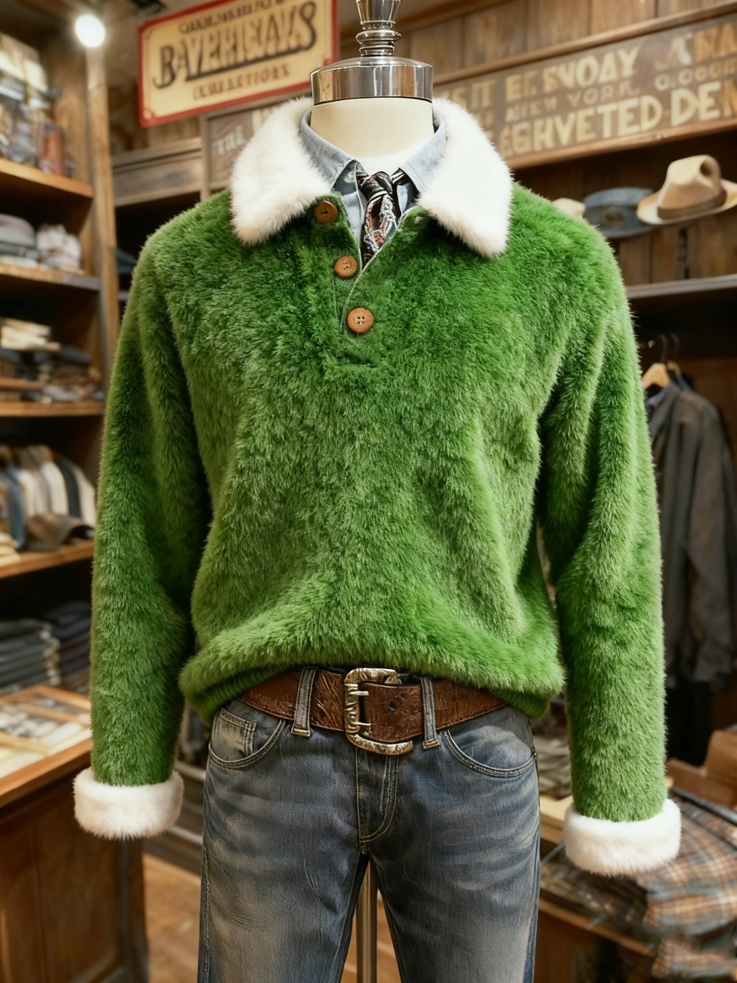 Men's Retro Christmas Collar Casual Plush Comfort Sweatshirt
