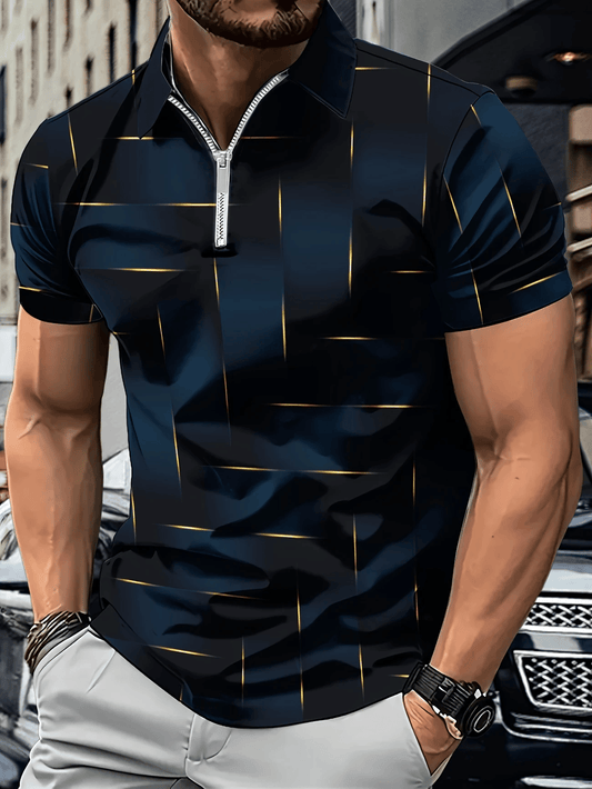 Men's Casual Business Zipper Short Sleeve Polo Shirt