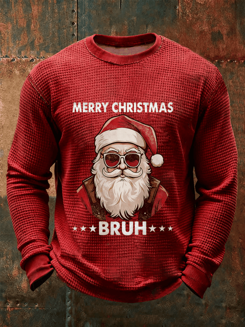 Men's Merry Christmas Santa Claus Printed Casual Long-Sleeved Top