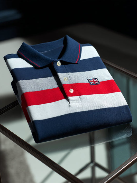 Men's Business Casual Union Jack Button Short Sleeve Polo Shirt