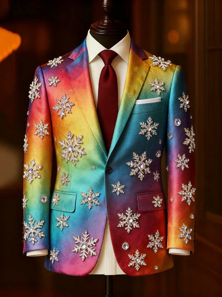 Men's Luxury Christmas Snowflake Lapel Suit Jacket