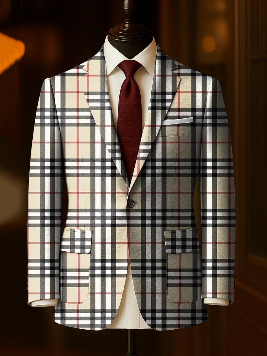 Men's Business Casual Plaid Large Pocket Blazer