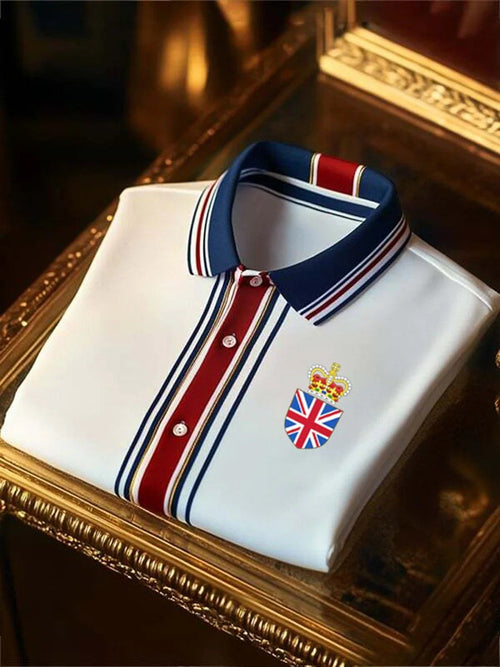 Men's Business Casual Union Jack Button Short Sleeve Polo Shirt