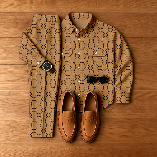 Men's Brown Denim-Style Jacket and Pants Set