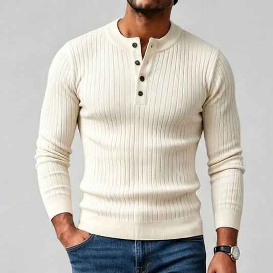 Men's Solid-Color Henley-Neck Long-Sleeve Top