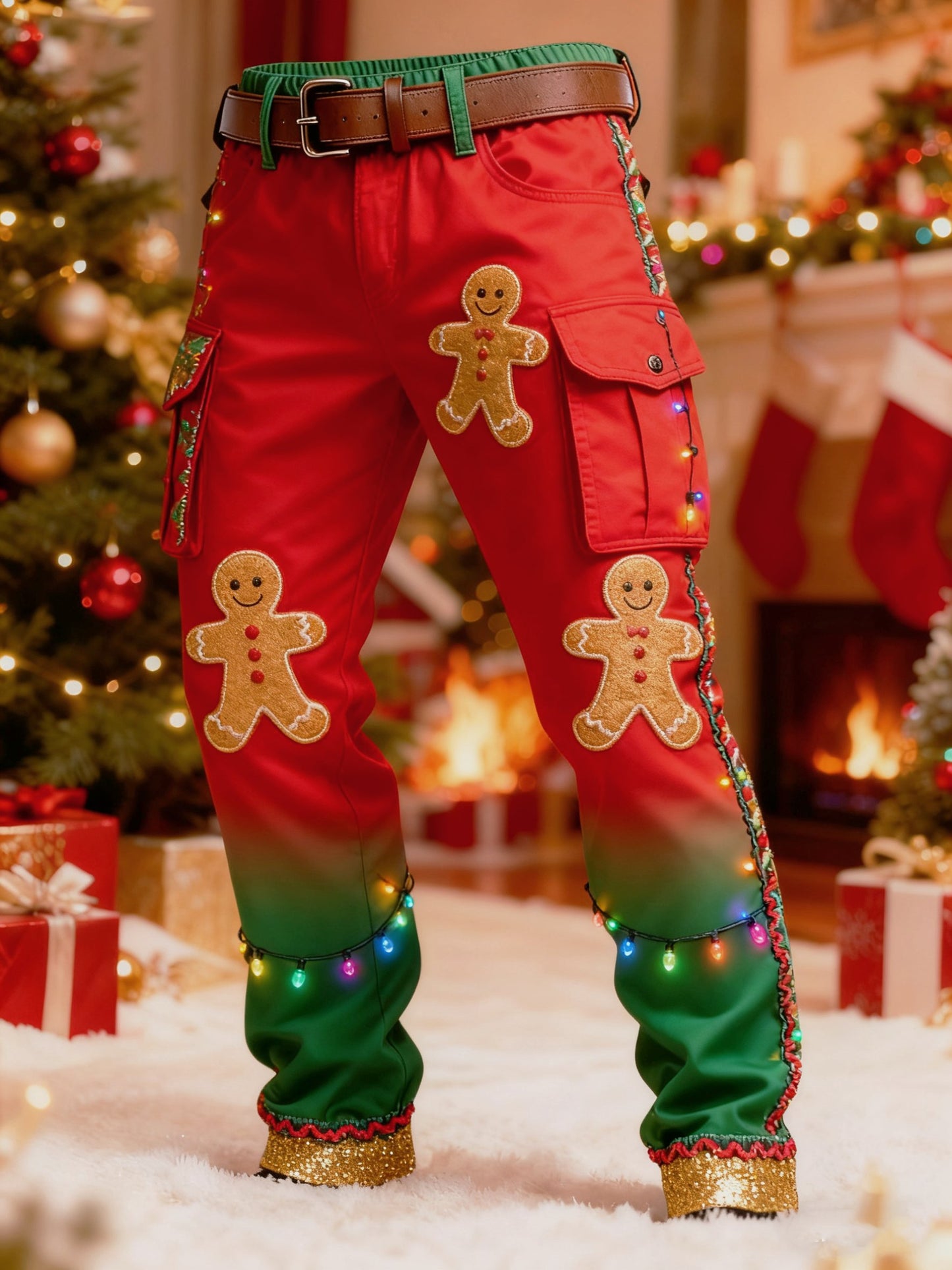 Men's Christmas Gingerbread Man Printed Cargo Pants