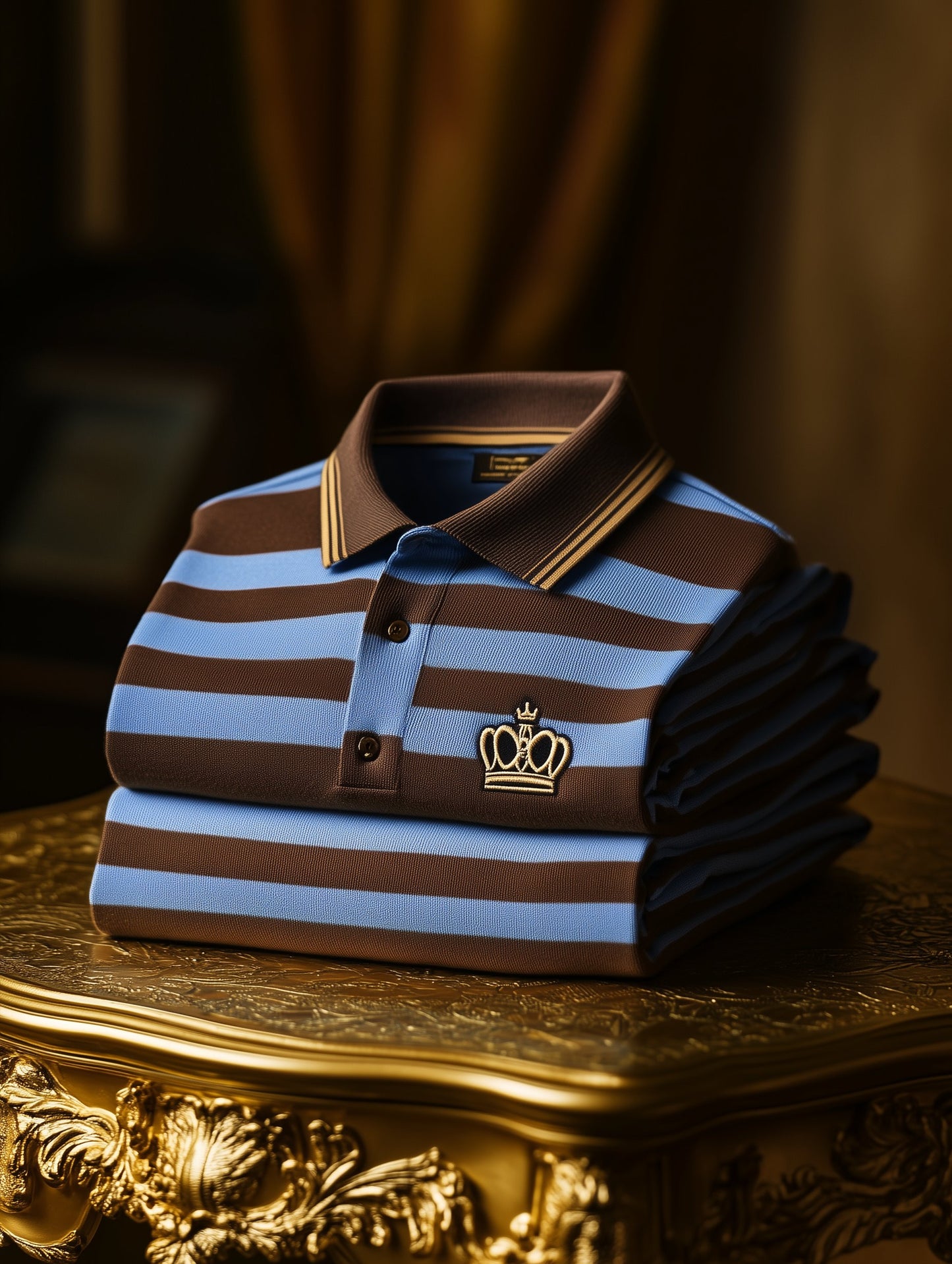 Men's Business Casual Button Striped Crown Old Money Short Sleeve Polo Shirt