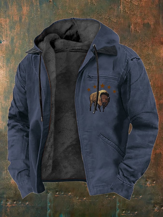 Men's Western Style Vintage Yak Plush Multi-Pocket Jacket