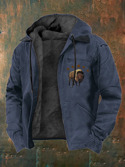 Men's Western Style Vintage Yak Plush Multi-Pocket Jacket