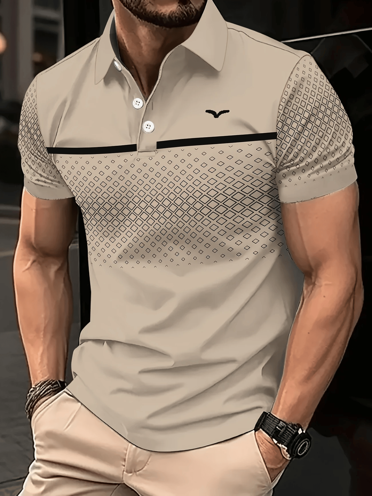 Men's Business Logo Button-Down Short Sleeve Polo Shirt