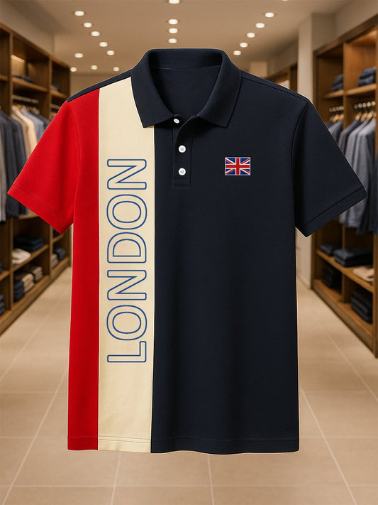 Men's Business Casual Union Jack Button Short Sleeve Polo Shirt