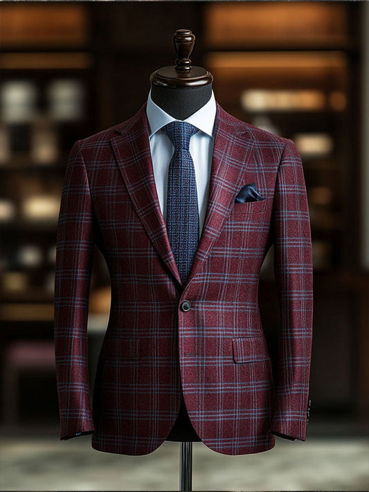Men'S Casual Classic Business Plaid Long-Sleeved Suit