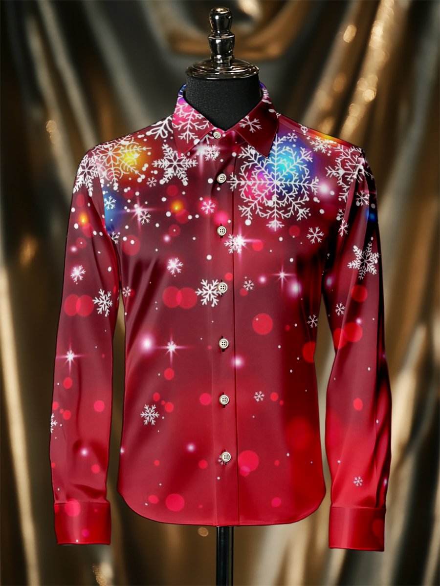 Men's Silk Christmas Luxury Business Long Sleeve Shirt