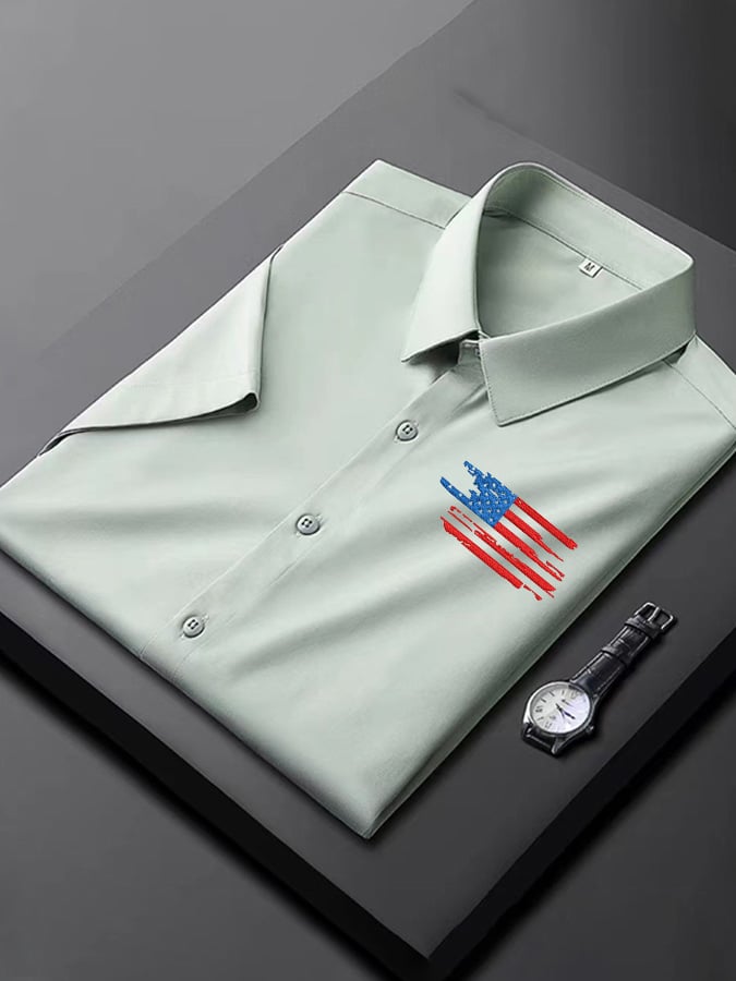 Men's Independence Day American Flag Casual Short Sleeve Shirt