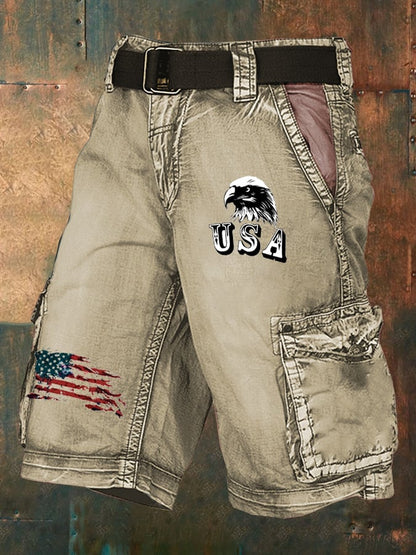 Men's Retro Independence Day Print Pocket Shorts